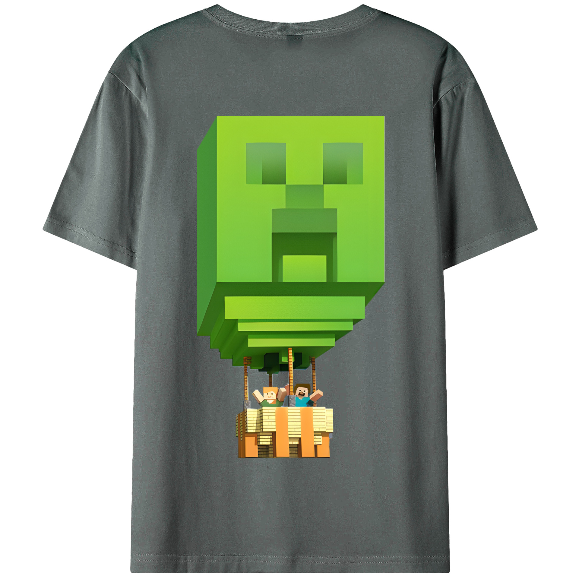 （画像用） マインクラフト ブロックの世界 Minecraft MC Block world 綿100％半袖Tシャツ（背面プリント）
